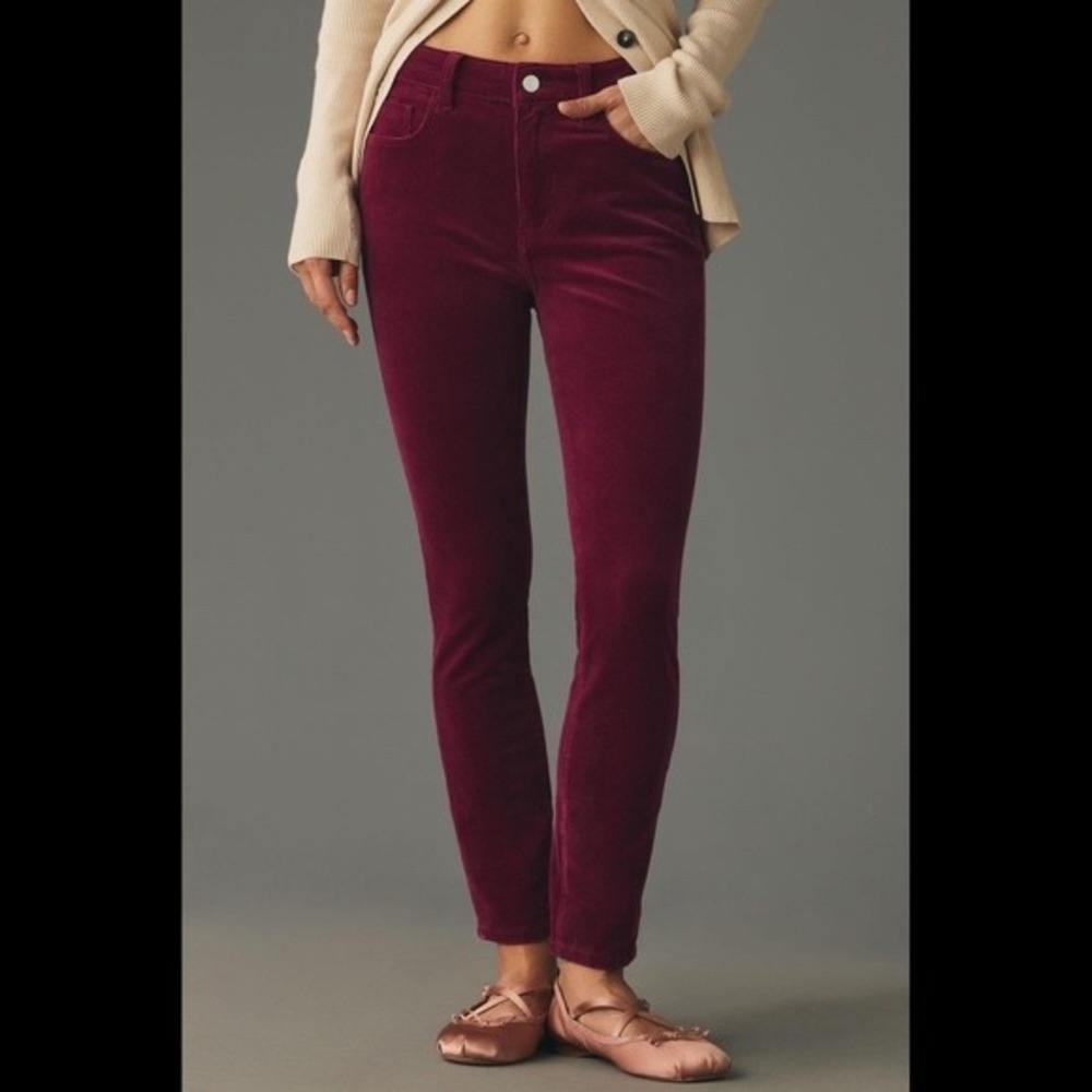 Pilcro and the Letterpress Anthro High Rise Skinny Velvet Pants Burgundy 27